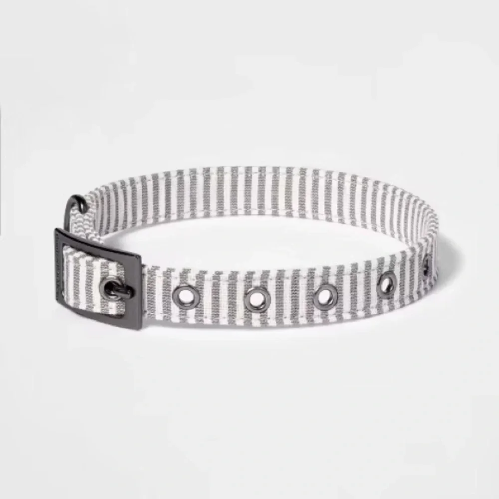 Boots & Barkley Striped Fashion Dog Collar with Pin Buckle, Size M